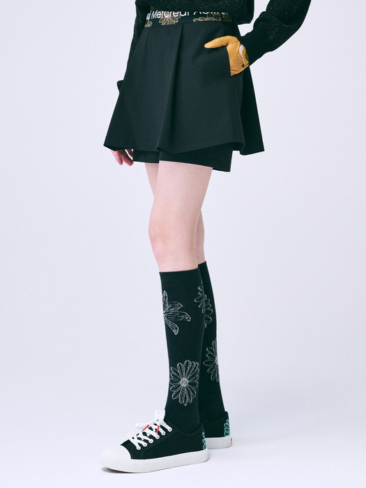 A-LINE MINI SKIRT JACQUARD BAND ALL FLOWERS_BLACK IVORY