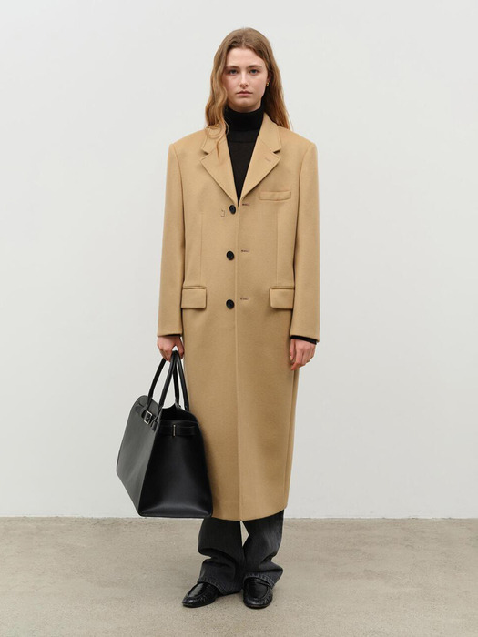 UNISEX 2-WAY 3 BUTTON CASHMERE COAT CAMEL_UDCO4D121CM