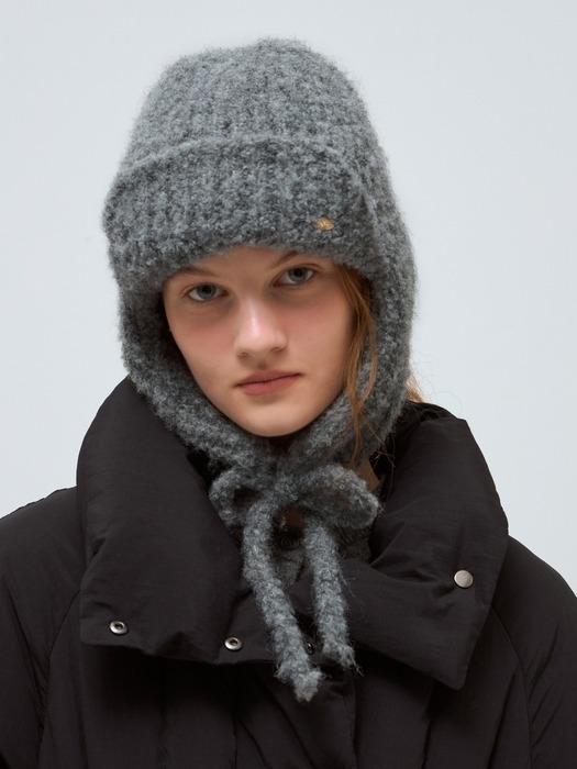 boucle earflap beanie - gray