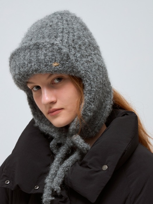 boucle earflap beanie - gray