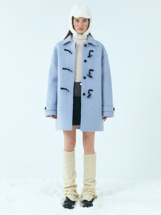 Wool Duffle Half Coat, Sky Blue