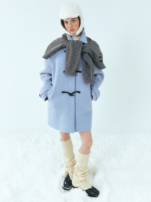 Wool Duffle Half Coat, Sky Blue