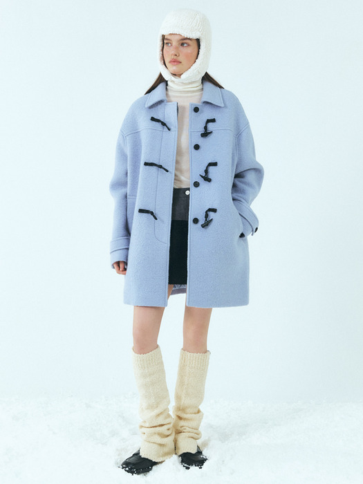 Wool Duffle Half Coat, Sky Blue