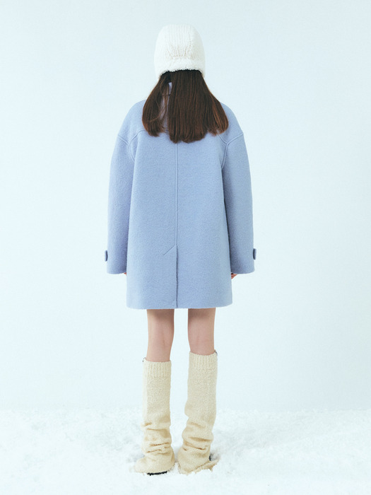 Wool Duffle Half Coat, Sky Blue