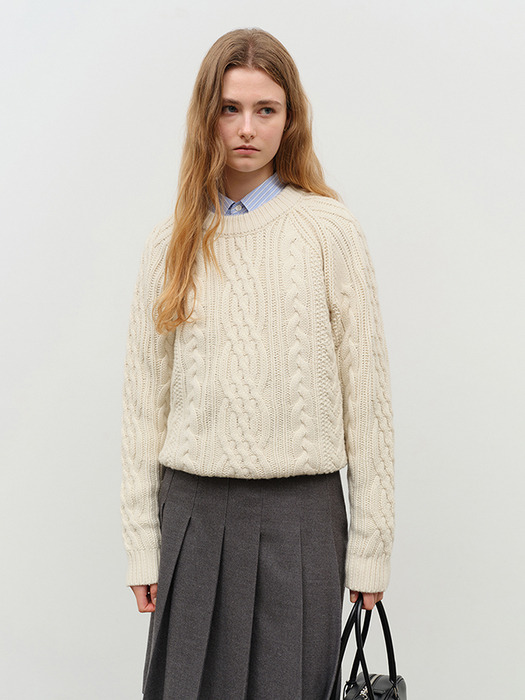 UNISEX CLASSIC FISHERMAN SWEATER IVORY_UDSW4D122IV