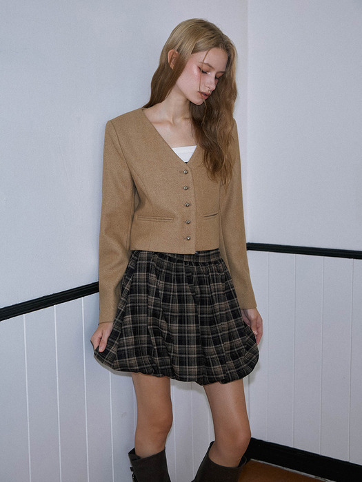 Check Balloon Mini Skirt [Brown]