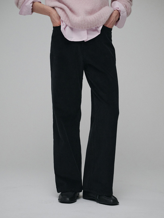 Corduroy straight pants (Black)