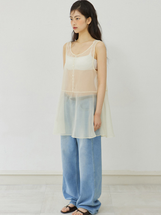 SHEER BUTTON LAYERED DRESS CREAM