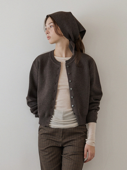 [커치프 SET] 에센셜 라운드 가디건_Coco Brown