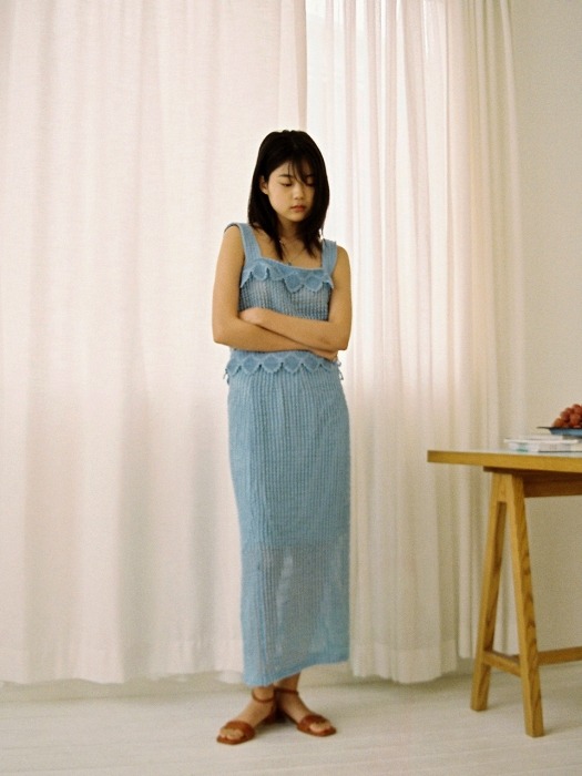 Net Long Skirt, blue