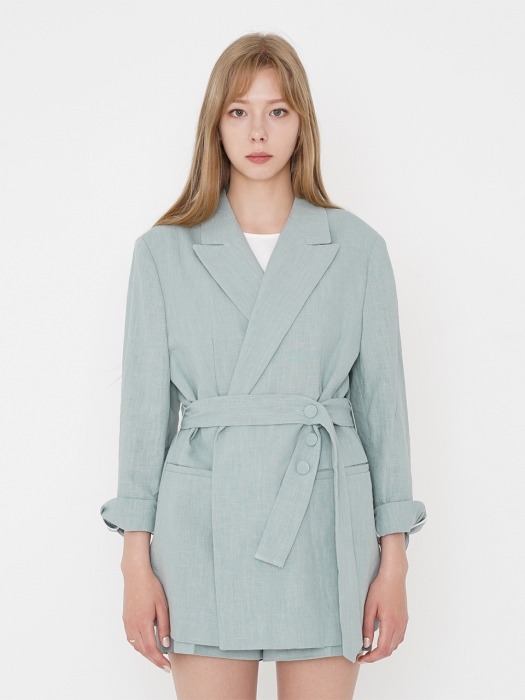 LS LINEN BUTTONLESS JACKET_MINT