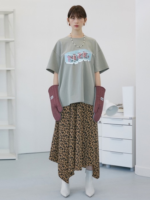 Leopard Unbalance Hemline Skirt (Bronze Tone)