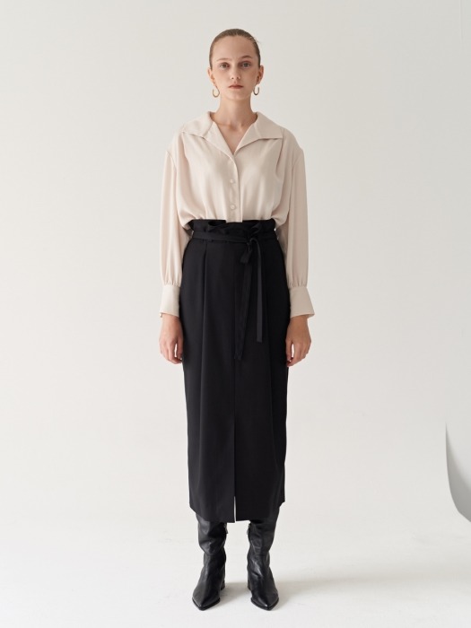 19FW HIGHWAIST BELTED WOOL SKIRT BLACK