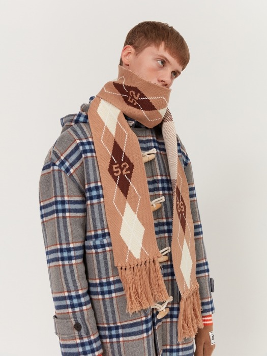 ARGYLE FRINGE KNIT MUFFLER_beige