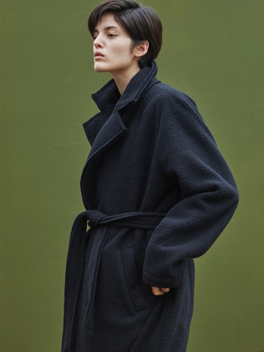 Raglan Fleece Long Coat_BLACK