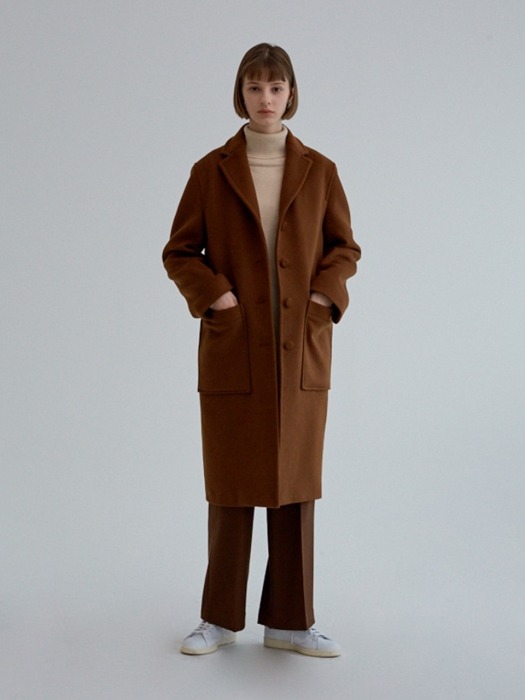 SINGLE WOOL COAT BROWN