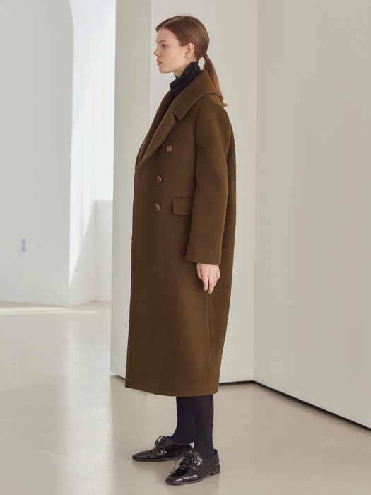 Wide-collar double long coat