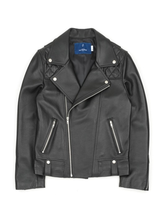 (UNISEX) quliting-shoulder-lamb-skin-classic-rider-jacket (black)