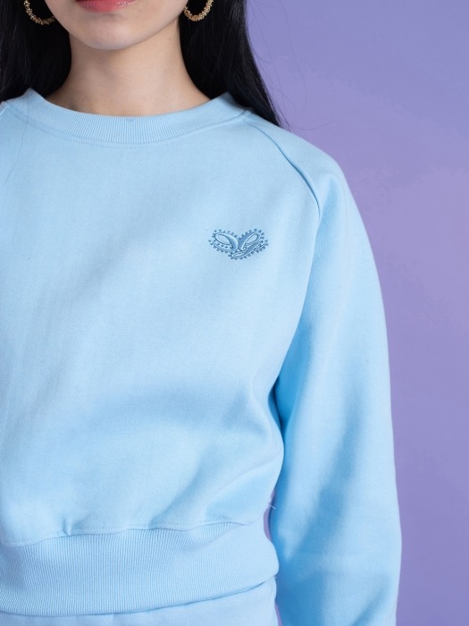 Embroidery Rhinestone Cropped Sweatshirt BLUE