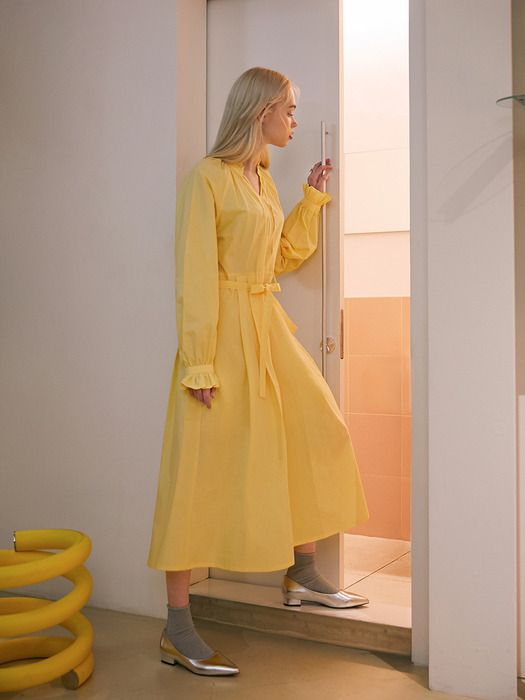 SHIRRING LONG DRESS_YELLOW