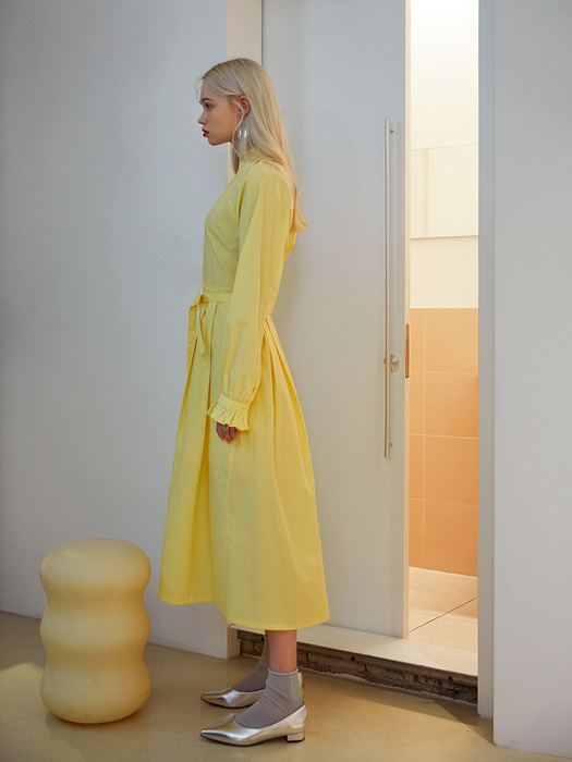 SHIRRING LONG DRESS_YELLOW