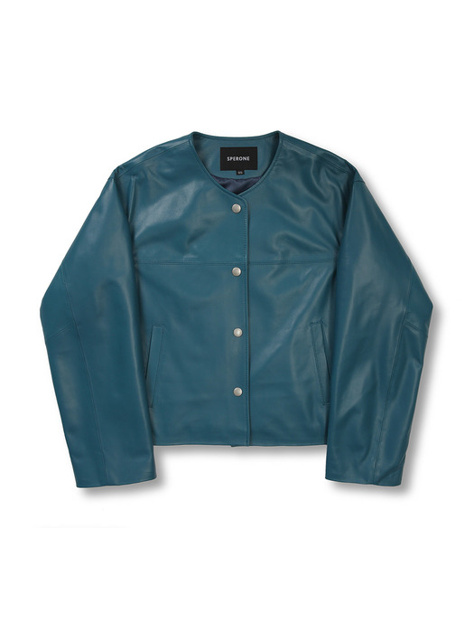 LAMBSKIM NON COLLAR JACKET (TURKISH BLUE)