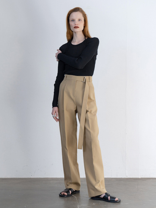Button belted wide pants