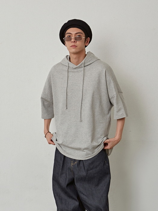 UTILITY HOODIE HALF TEE_GRAY