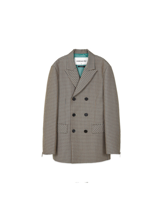 SMITH DOUBLE BREASTED WOOL SUIT JACKET awa249m(BROWN/GREEN)