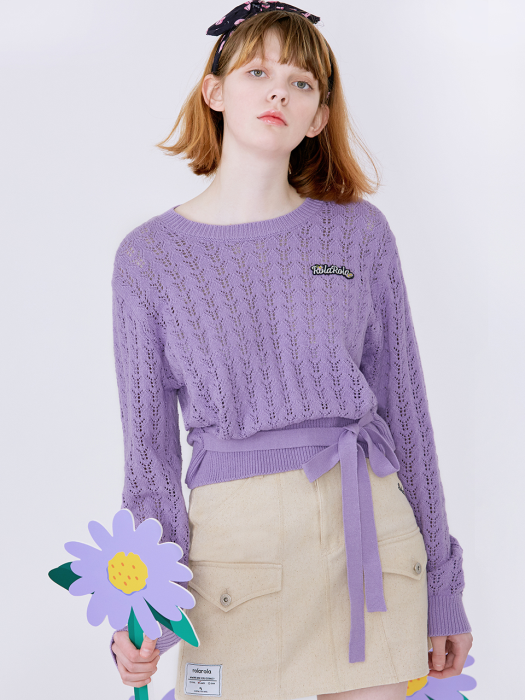 (KT-20133) RIBBON CROCHET KNIT PULLOVER LAVENDER