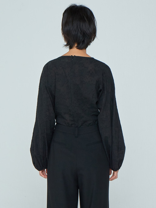 Shirring Long Sleeve Top_Black