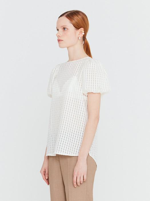 20SS SEMI-SHEER BASIC BLOUSE WITH NECK-TIE - IVORY