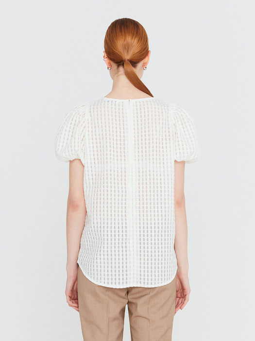  20SS SEMI-SHEER BASIC BLOUSE WITH NECK-TIE - IVORY