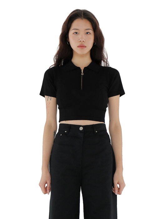 C KNITTED POLO TOP_BLACK