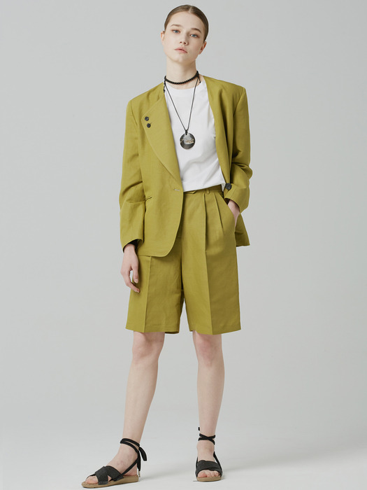 SINGLE-LAPELED LINEN JACKET_OLIVE GREEN