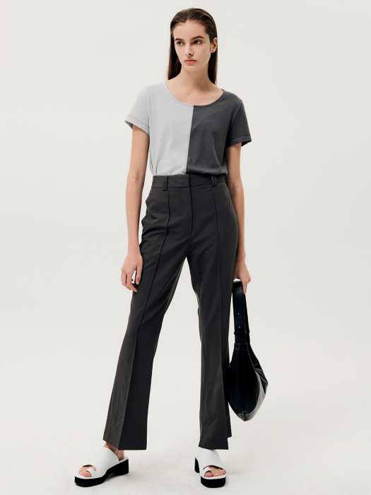 Pin Tuck Slit Slacks Charcoal