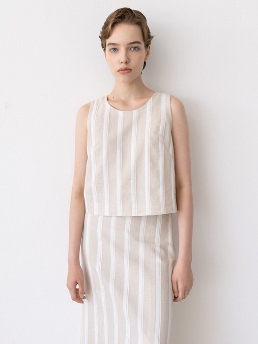 linen button sleeveless (stripe)