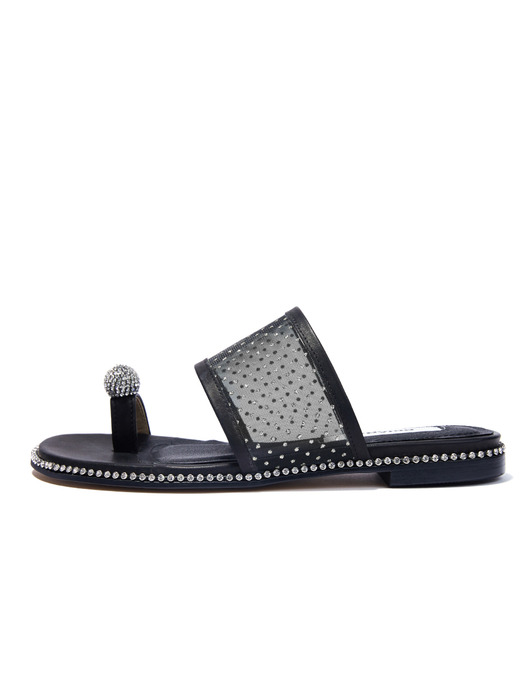 Jewel Sandal_ Black-dotted mesh