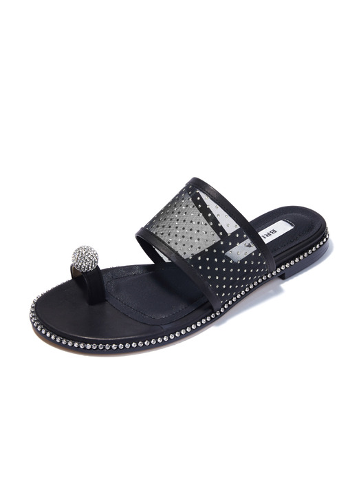 Jewel Sandal_ Black-dotted mesh