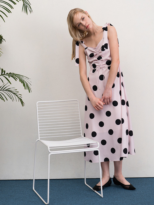 Light Pink Slip Dress with Dotted Pattern