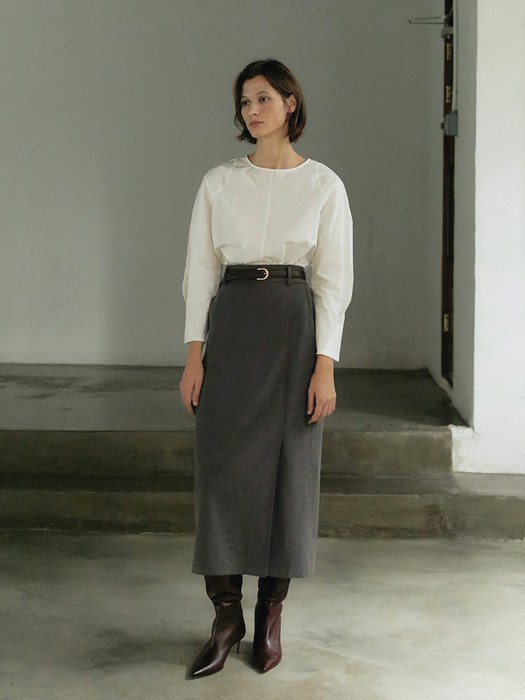 Wool tuck skirt - Gray