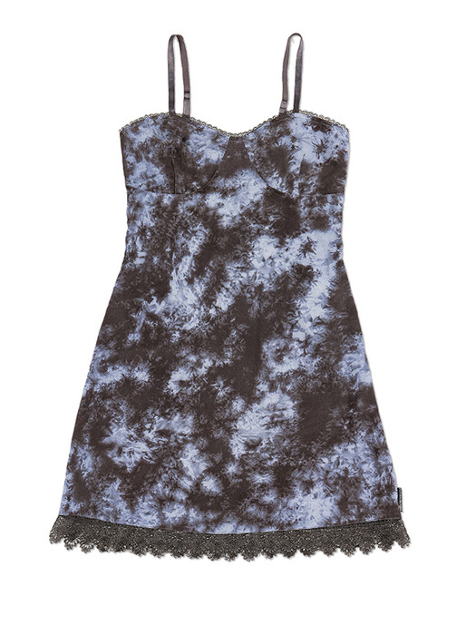 LACE POINT DYED MINI DRESS [CHARCOAL BLUE]