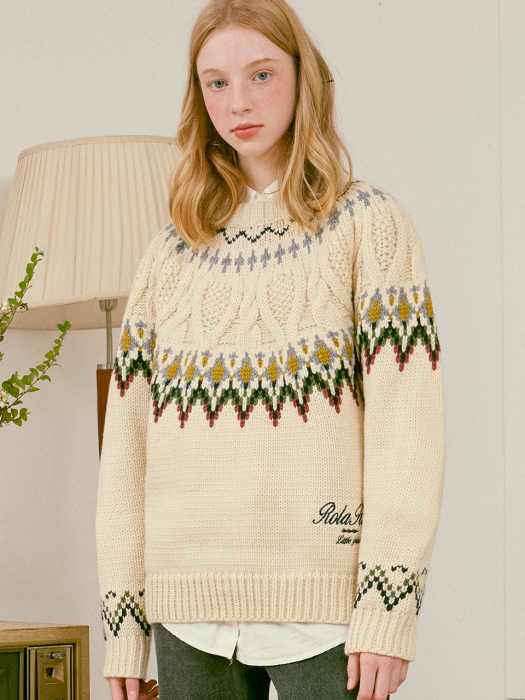 (KT-20733) NORDIC KNIT PULLOVER BEIGE