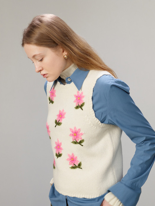 [N]DAISY Floral knit vest (Ivory)