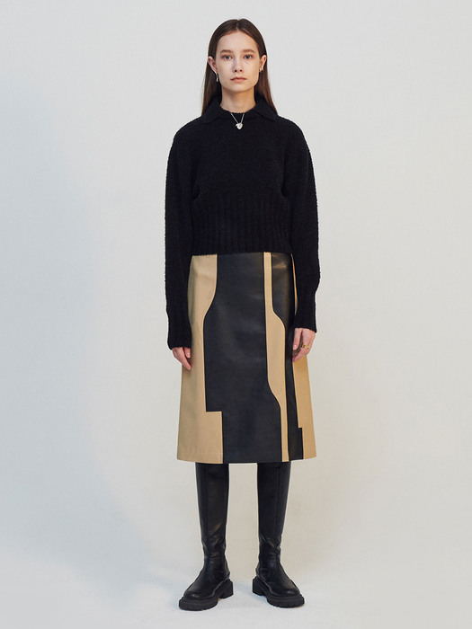 COLOR-BLOCK FAUX LEATHER SKIRT