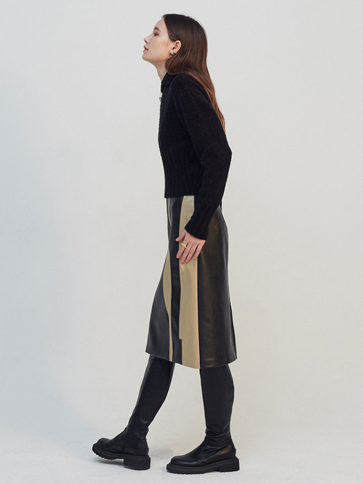 COLOR-BLOCK FAUX LEATHER SKIRT
