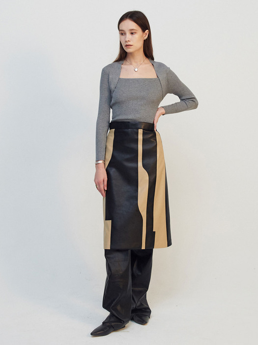 COLOR-BLOCK FAUX LEATHER SKIRT