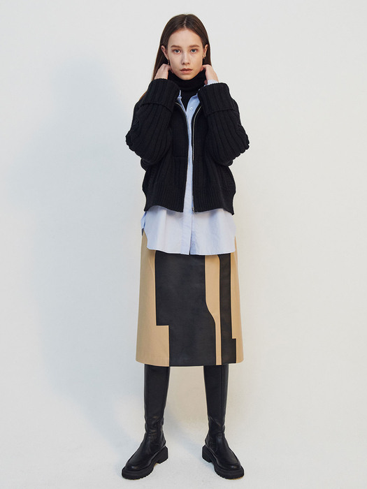 COLOR-BLOCK FAUX LEATHER SKIRT