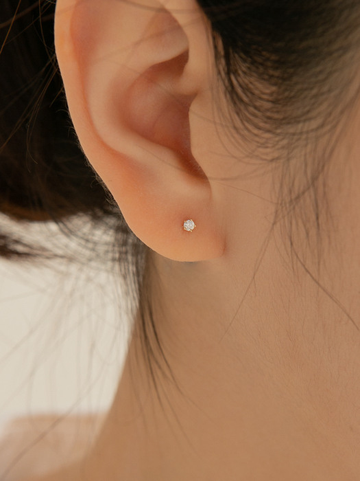 14k gold 2mm mini CZ piercing (14k 골드) (5발프롱,바두께1mm)