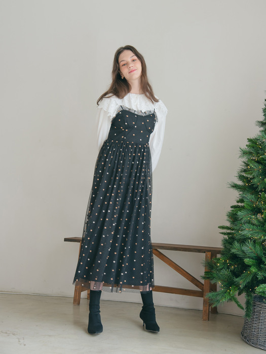 TWO-TONE DOT TULLE DRESS_BLACK